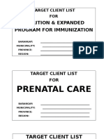 Target Client List FOR: Nutrition & Expanded Program For Immunization