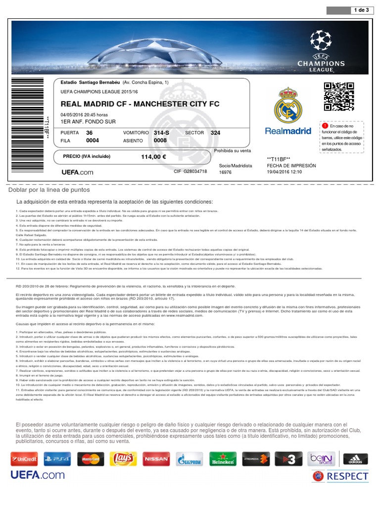 Entradas R.M. Manchester City | PDF | Real Madrid CF | Pirotécnica
