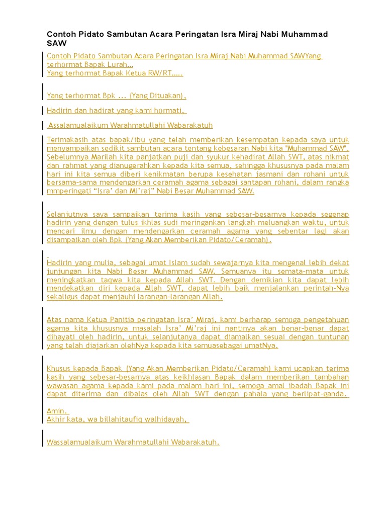 Teks Sambutan Panitia Isra Mi Raj Berbagai Teks Penting