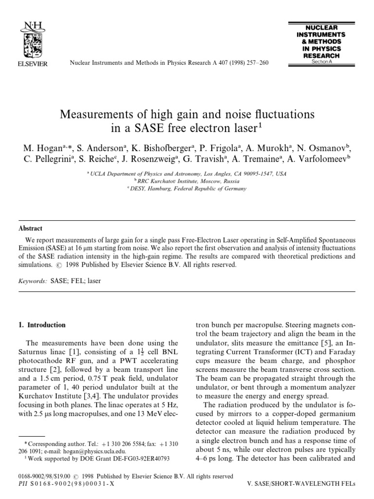 High Gain Measurements in SASE FEL | PDF | Infrared | Radiation