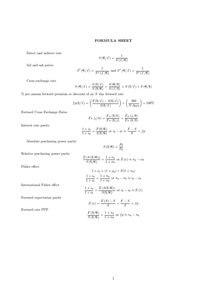 Currency Exchange Rate Formulas | PDF
