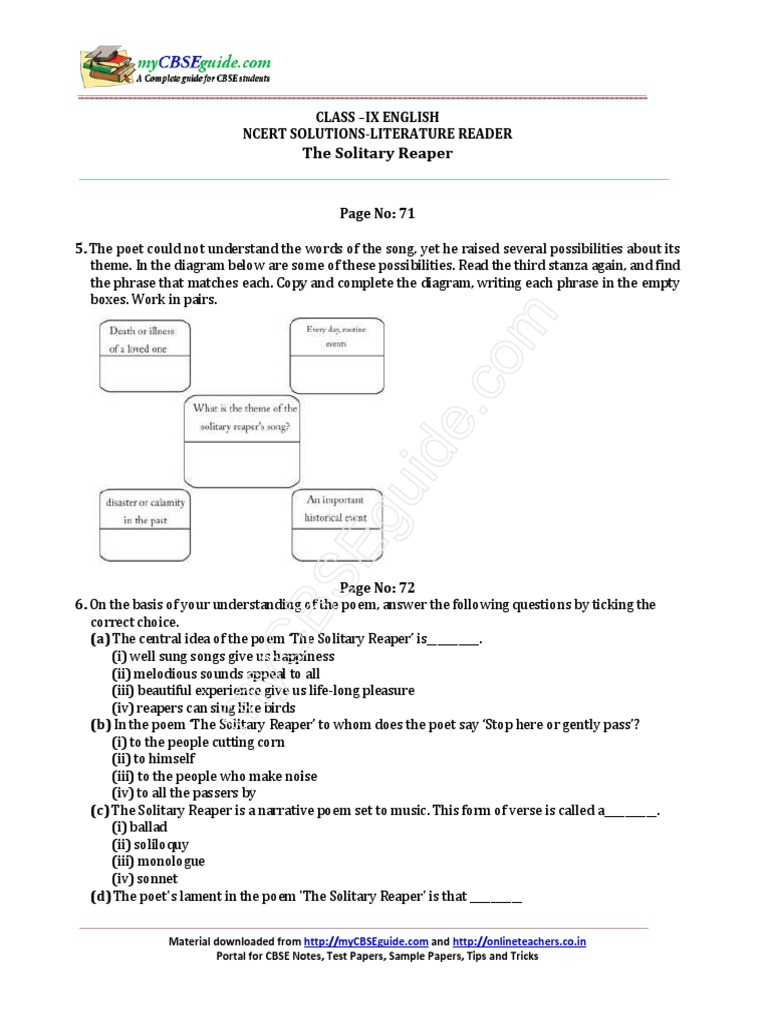 The Solitary Reaper Questions And Answers Pdf