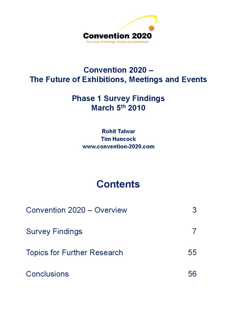 Convention 2020 Phase 1 Survey Report March 5th 2010 Pdf Pricing