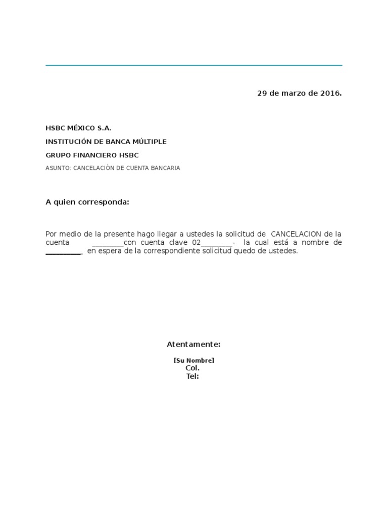 Carta de CancelaciÃ³n Hsbc