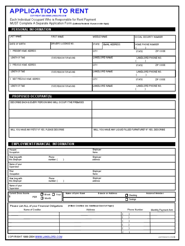 Residential Application | PDF | Eviction | Landlord