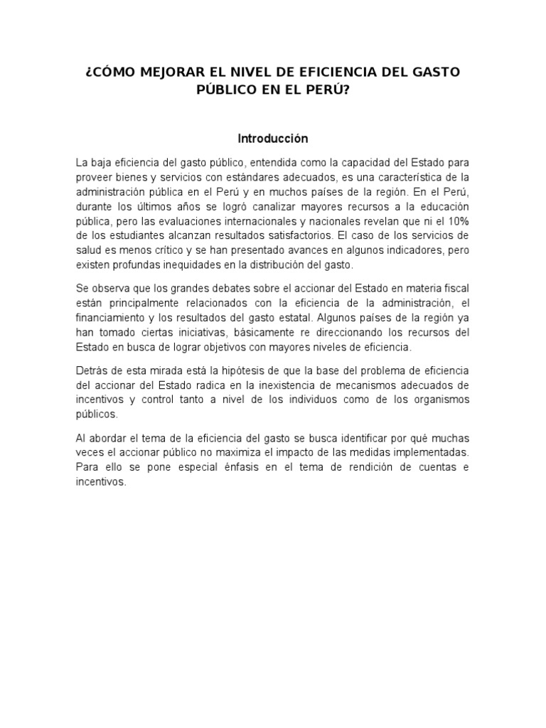 Eficiencia del Gasto Público en Perú | PDF | Estado (política) | Perú