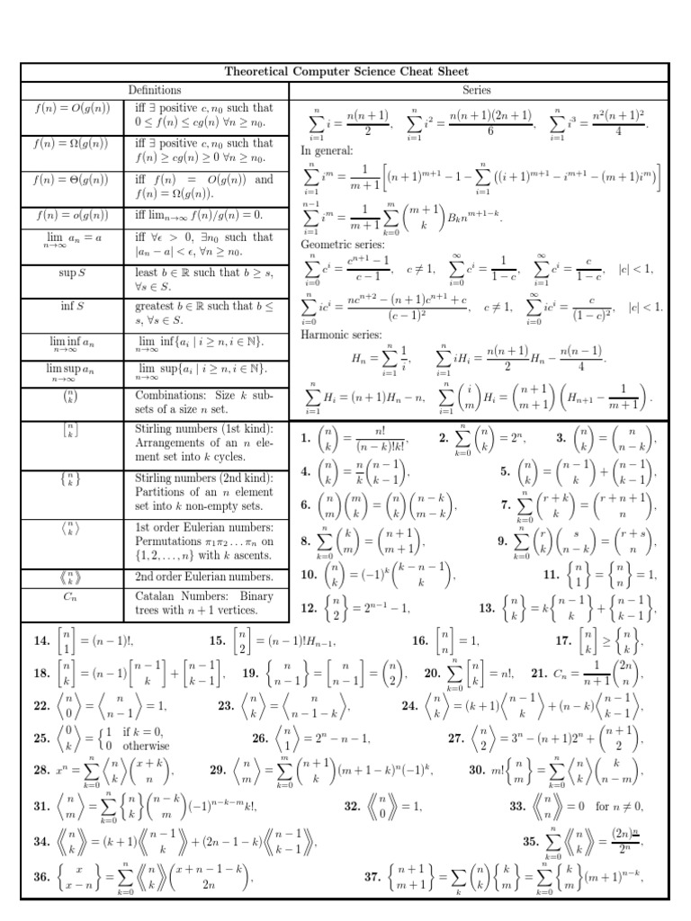 Theoretical Computer Science Cheat Sheet | Graph Theory | Sine | Prueba ...