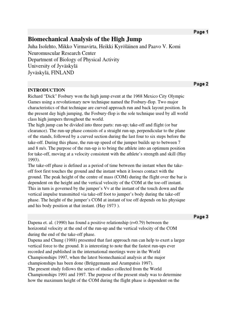Biomechanical Analysis of High Jump | PDF | Euclidean Vector ...