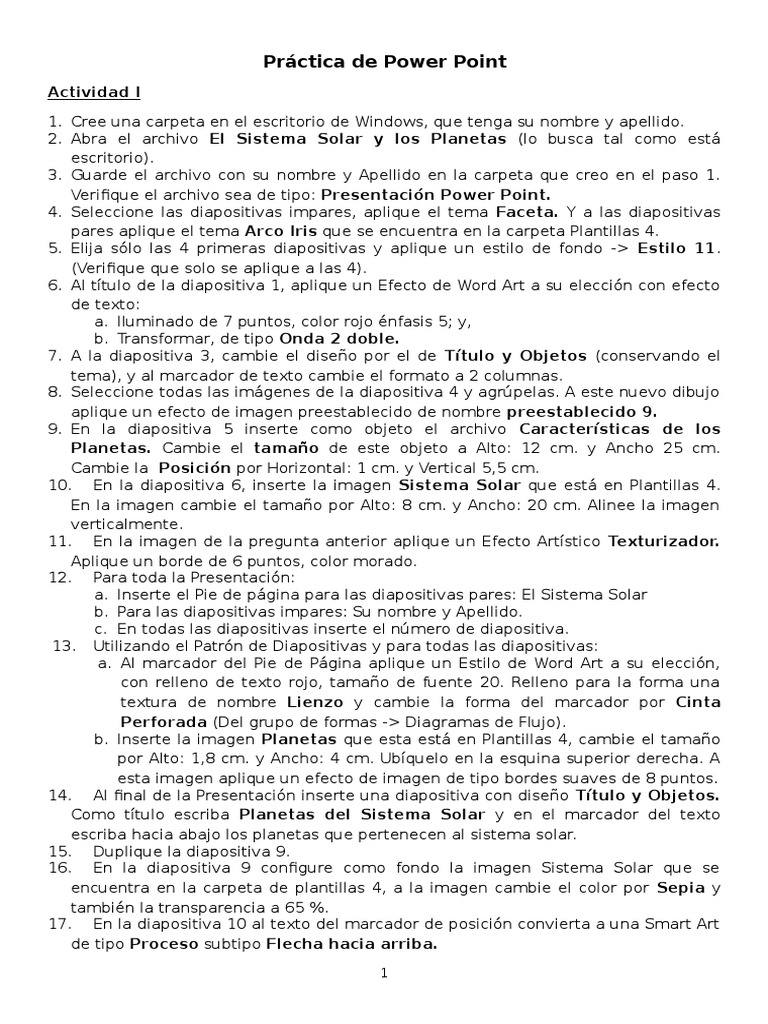 Práctica de Power Point | PDF | Microsoft PowerPoint | Sistema solar