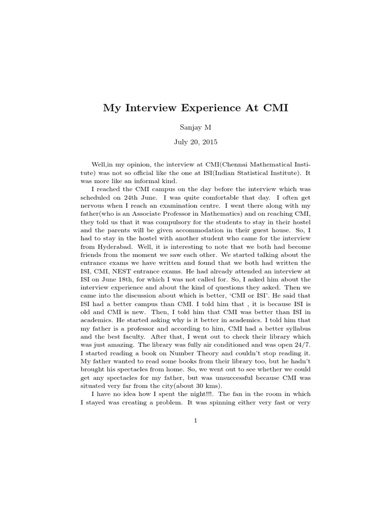 My Interview Experience | PDF | Teaching Mathematics | Science