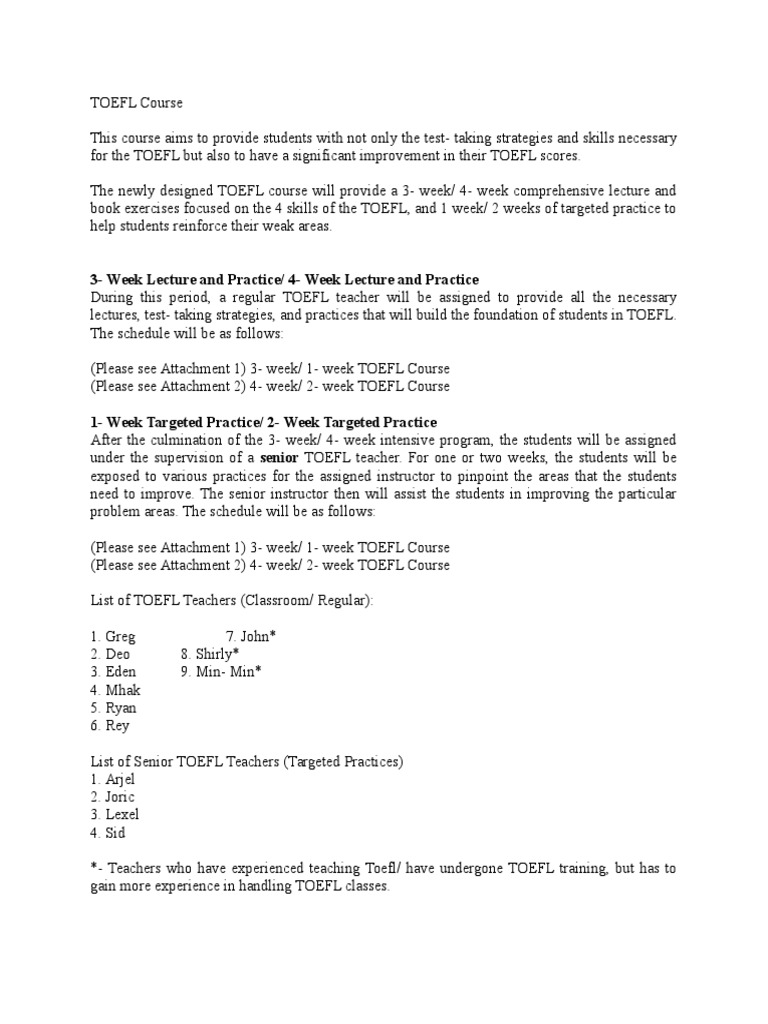 Comprehensive TOEFL Preparation Course | PDF