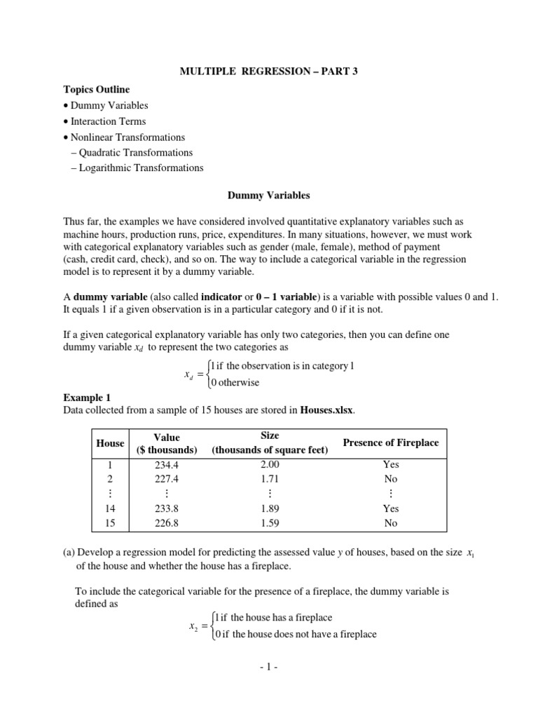 Advanced Regression Techniques | PDF | Dummy Variable (Statistics ...