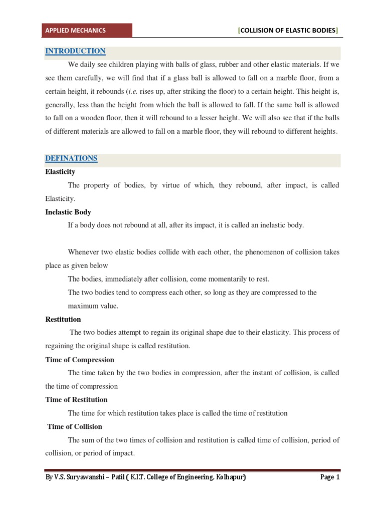Elastic Collision Mechanics Explained | PDF | Collision | Momentum