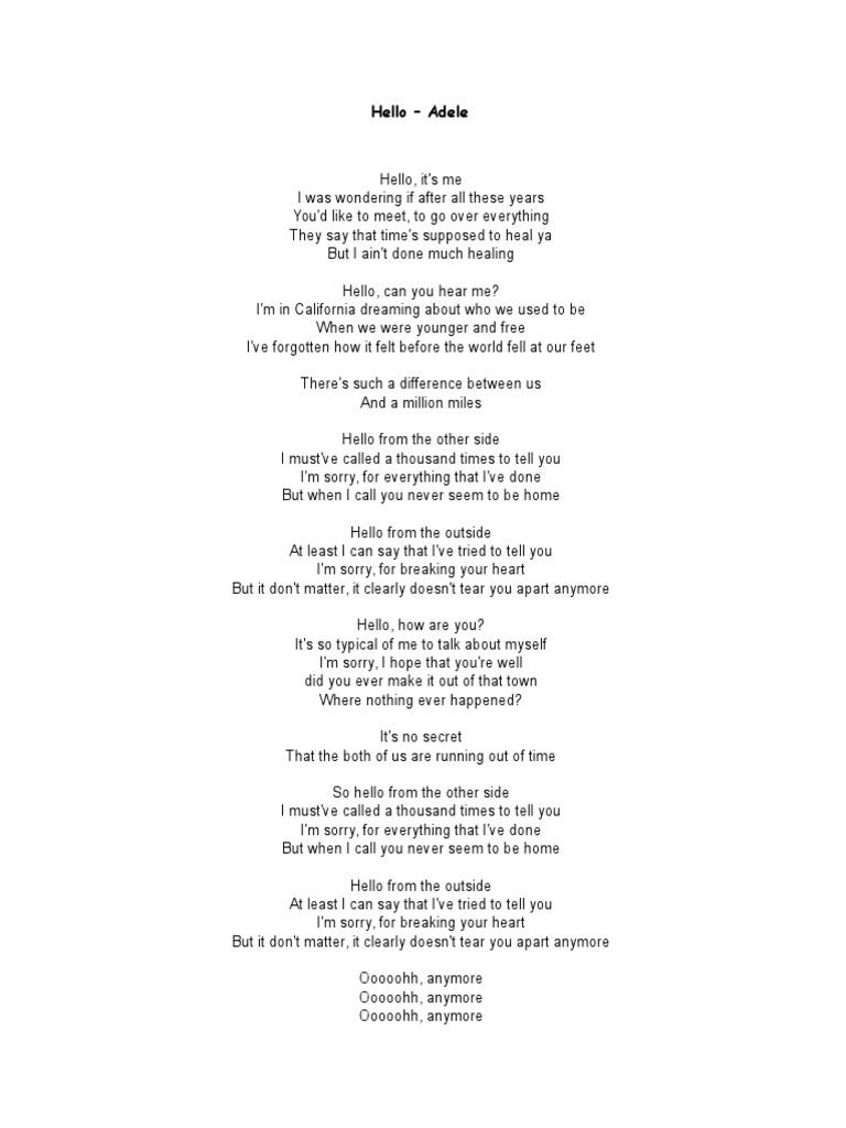 Hello Adele Letra Pdf