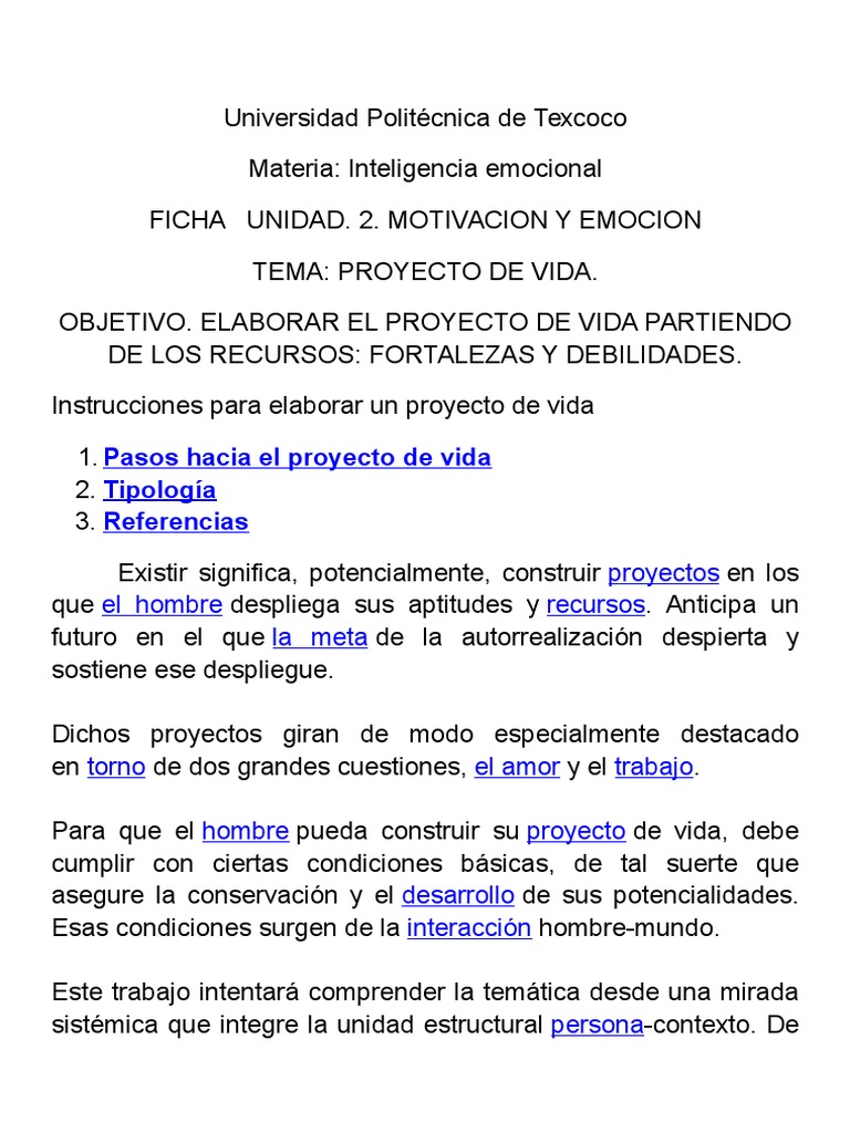 Ficha Proyecto de Vida Inteligencia Emocional | PDF | Vida | Homo Sapiens
