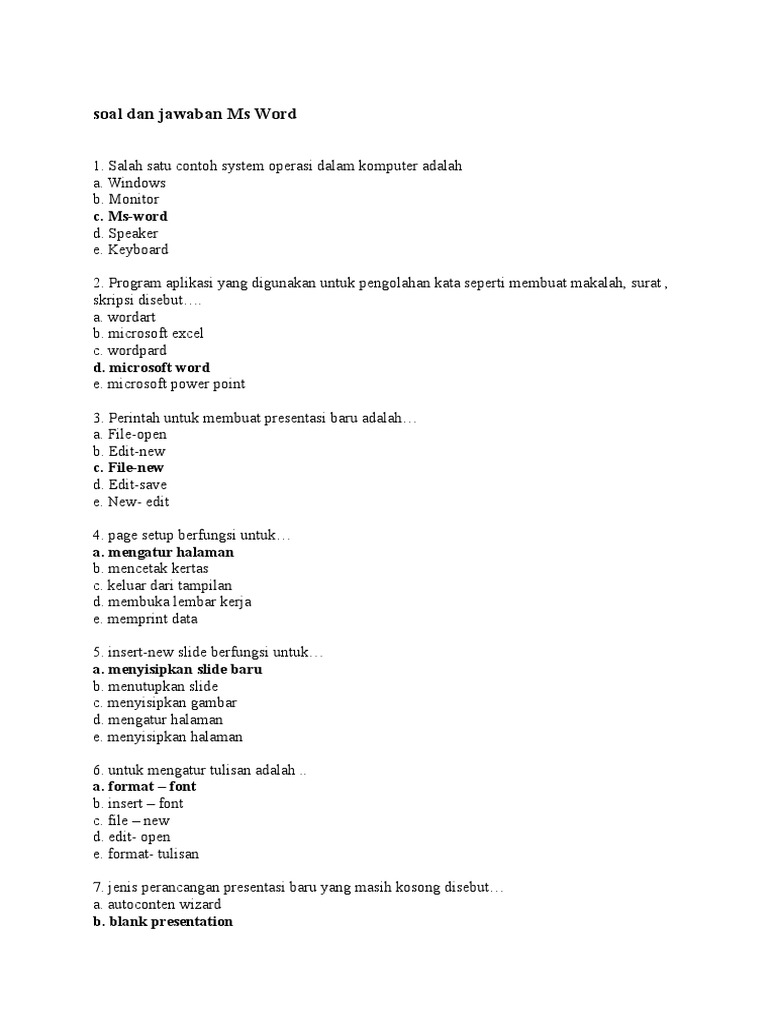 Contoh Soal Ms Word Dan Excel Kumpulan Soal Pelajaran 7