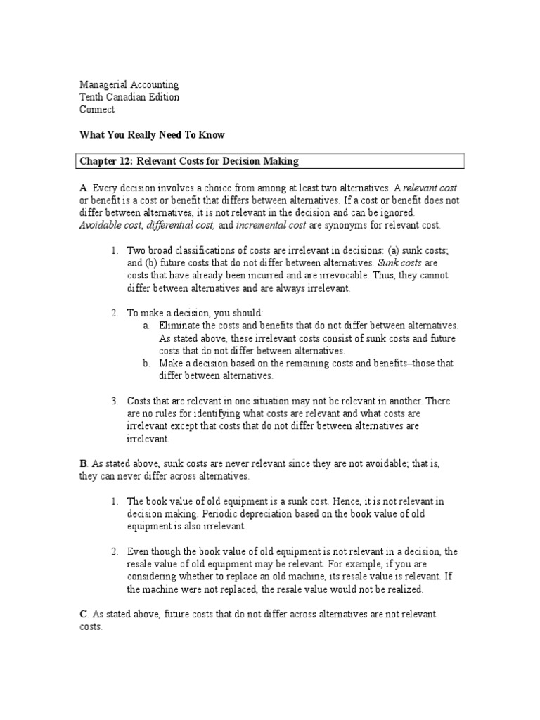 Avoidable Cost, Differential Cost, and Incremental Cost Are Synonyms