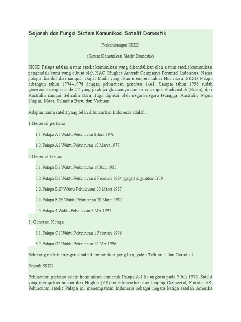 Sejarah Dan Fungsi Sistem Komunikasi Satelit Domestik