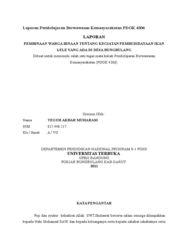 Laporan Pembelajaran Berwawasan Kemasyarakatan Pdgk 4306