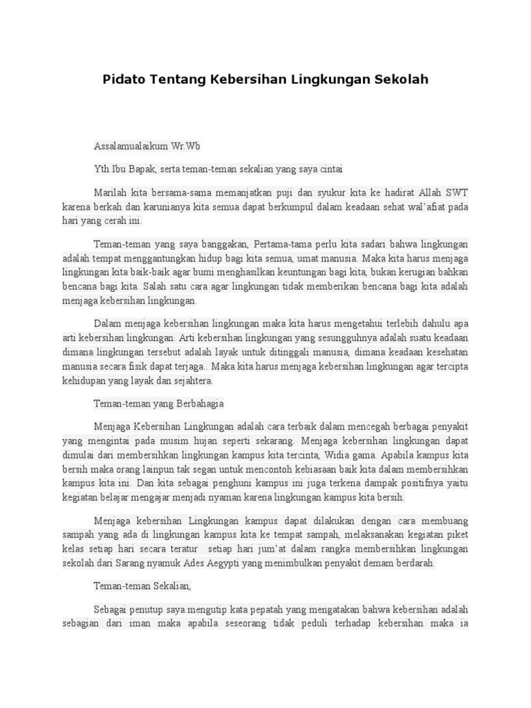Teks Pidato Kebersihan Lingkungan Sekolah - Riset