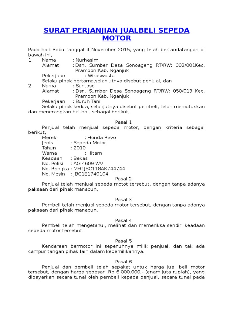 Download 68+ Contoh Surat Jual Beli Motor Terbaru Gratis