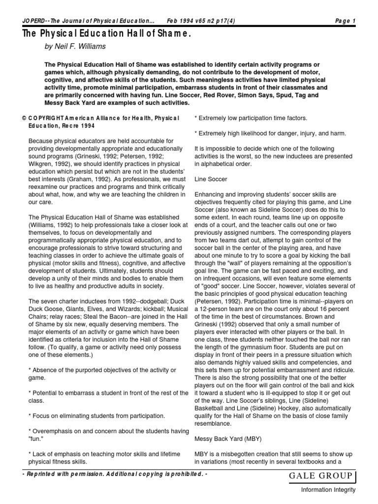 pe hall of shame games Physical Education Leisure