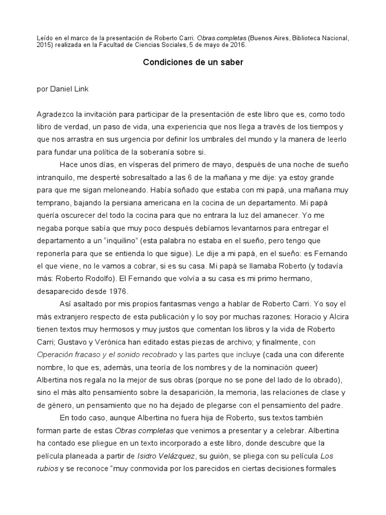 Daniel Link - Condiciones de Un Saber | PDF | Sociología | Science