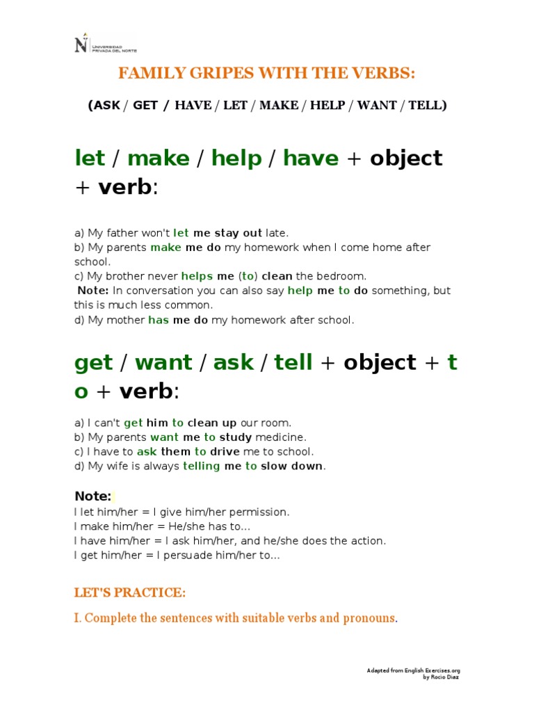 Let Make Help Have: / / / + Object + Verb | PDF