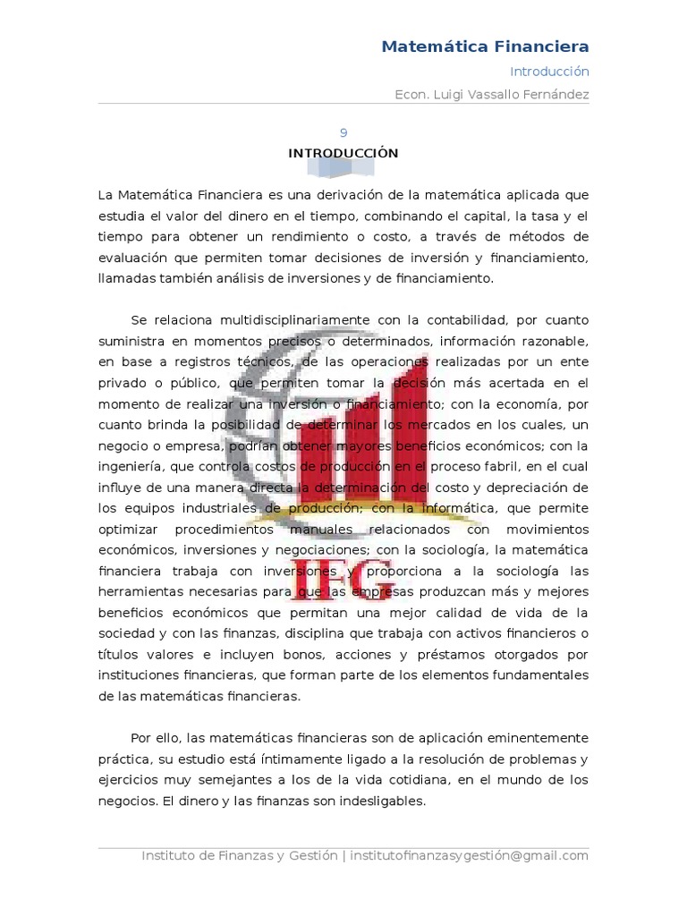 Introducción a la Matemática Financiera | PDF | Finanzas Matemáticas ...