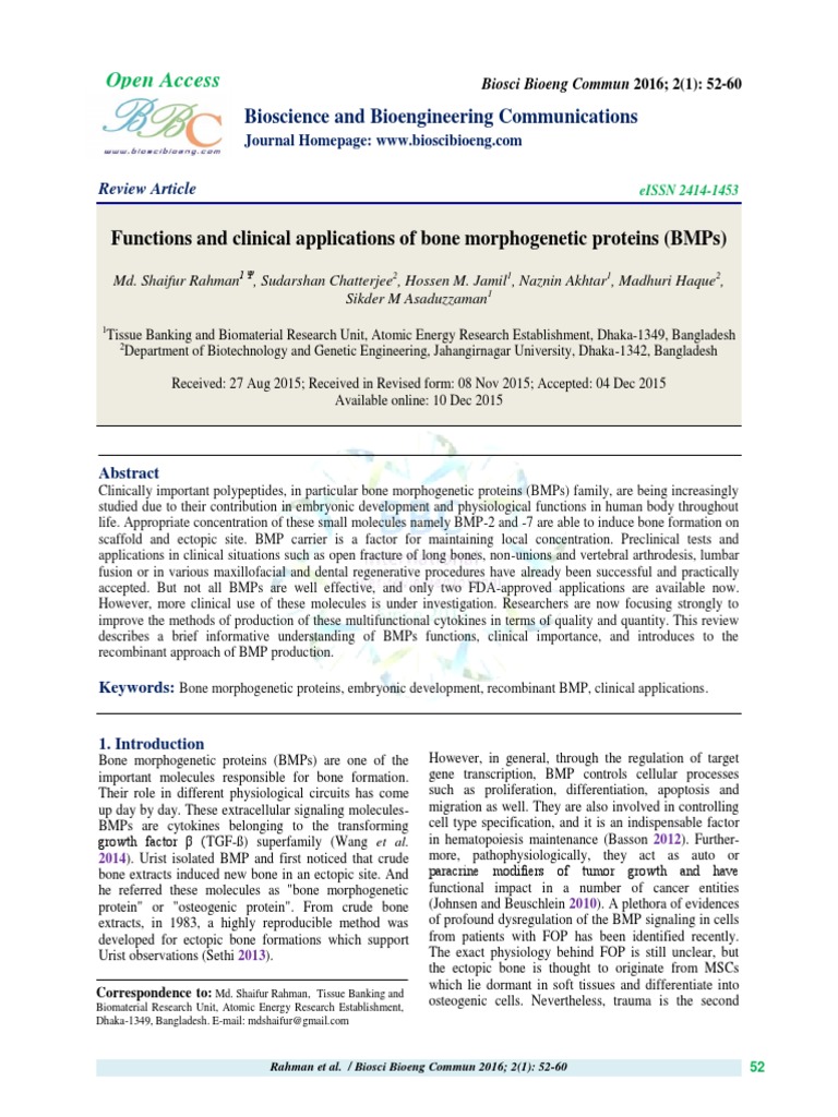 Functions and Clinical Applications of Bone Morphogenetic Proteins ...