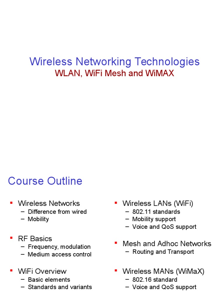 Wireless Networking Technologies Overview | PDF | Error Detection And ...