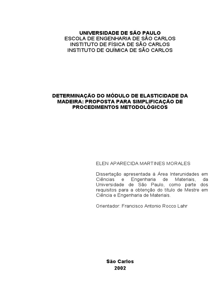 Determinação Do Módulo de Elasticidade Da Madeira | PDF | Estresse ...