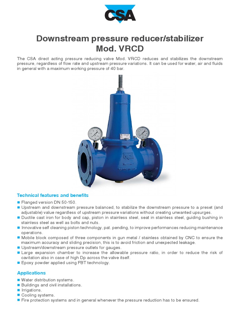 VRCD Pressure Reducing Valve Overview | PDF | Valve | Pressure