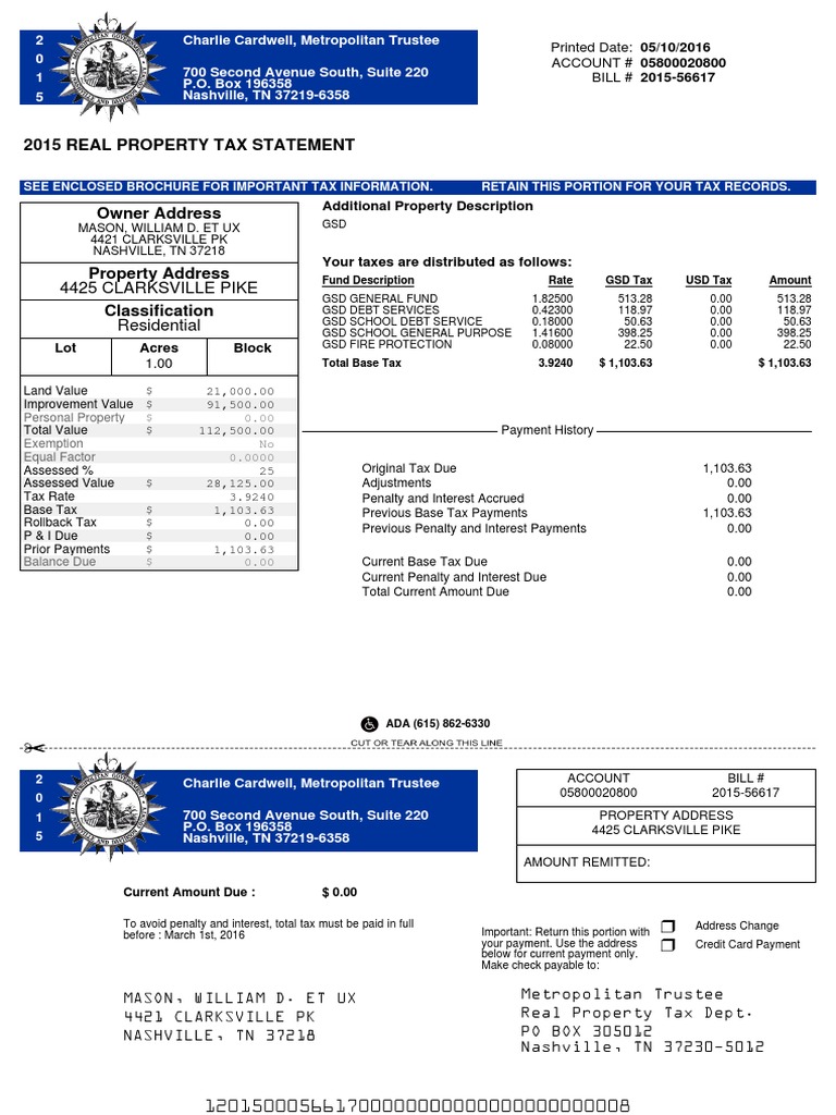 Property Tax Bill | Fee | Taxes