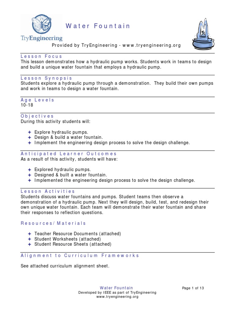 Water Fountain Science Education Pump