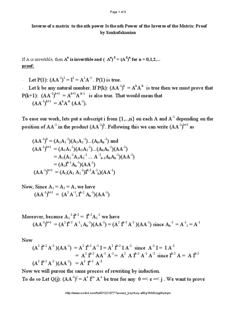 Inverse of A Matrix To The NTH Power Is The NTH Power of The 