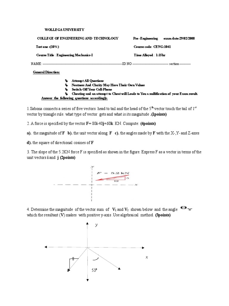 Test One Engineering Mechanics-I | PDF