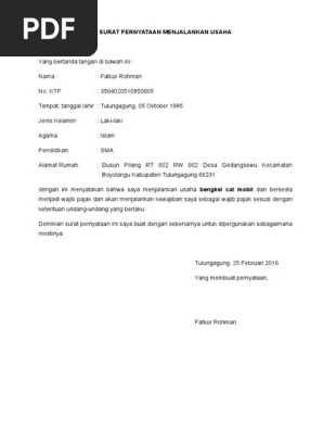 Surat Pernyataan Menjalankan Usaha Pdf