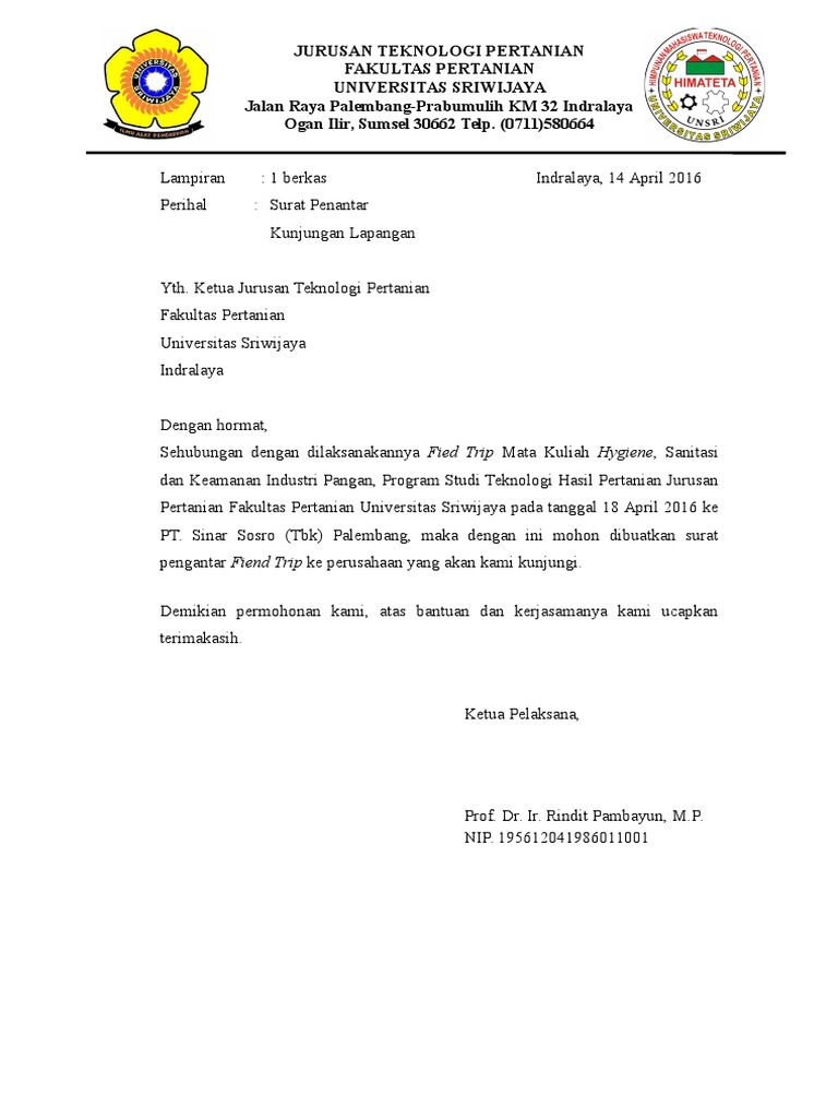 Surat Pengantar Field Trip