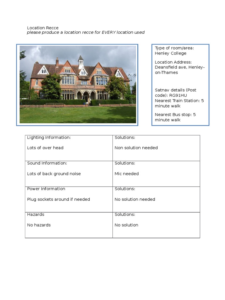 Location Recce | PDF