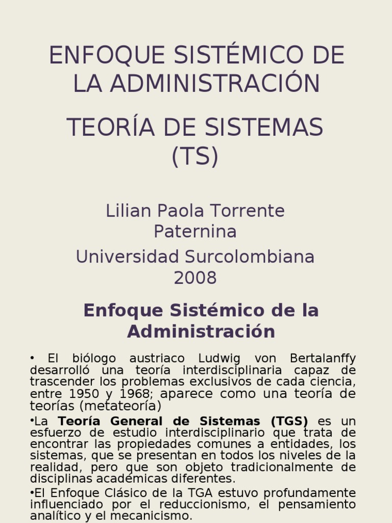 Enfoque Sistémico de La Administración | PDF | Teoría de sistemas | Sistema