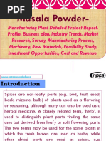 Download Masala Powder - Manufacturing Plant Detailed Project Report Profile Business plan Industry Trends Market research survey Manufacturing Process Machinery Raw Materials Feasibility study Investment opportunities Cost and Revenue by Ajay Gupta SN312237437 doc pdf