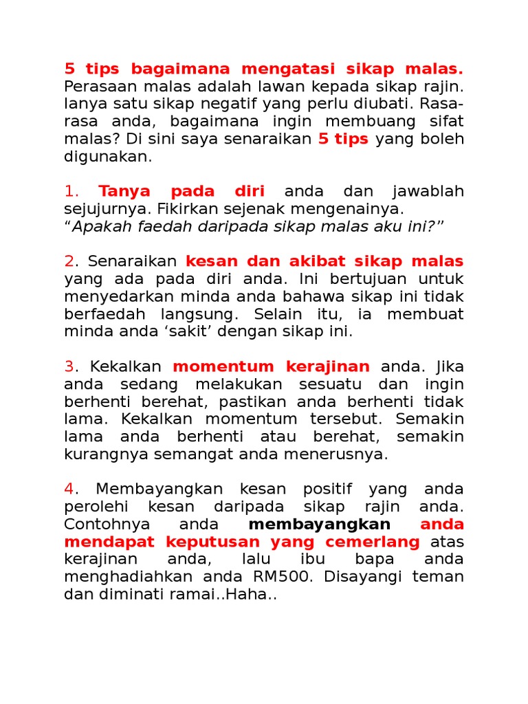 5 Tips Bagaimana Mengatasi Sikap Malas Pdf