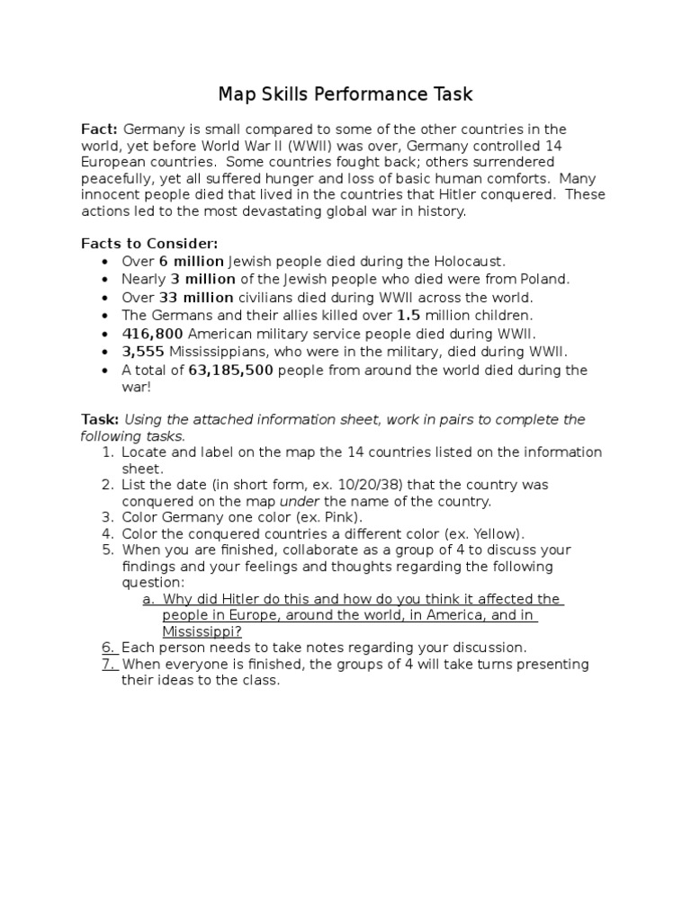Map Skills Performance Task | PDF | World War II | Nazi Germany