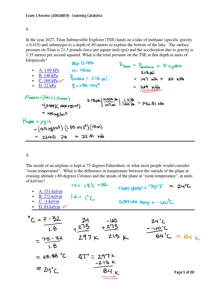 ENGR1300 - Exam1 Review Solutions | PDF | Weight | Celsius
