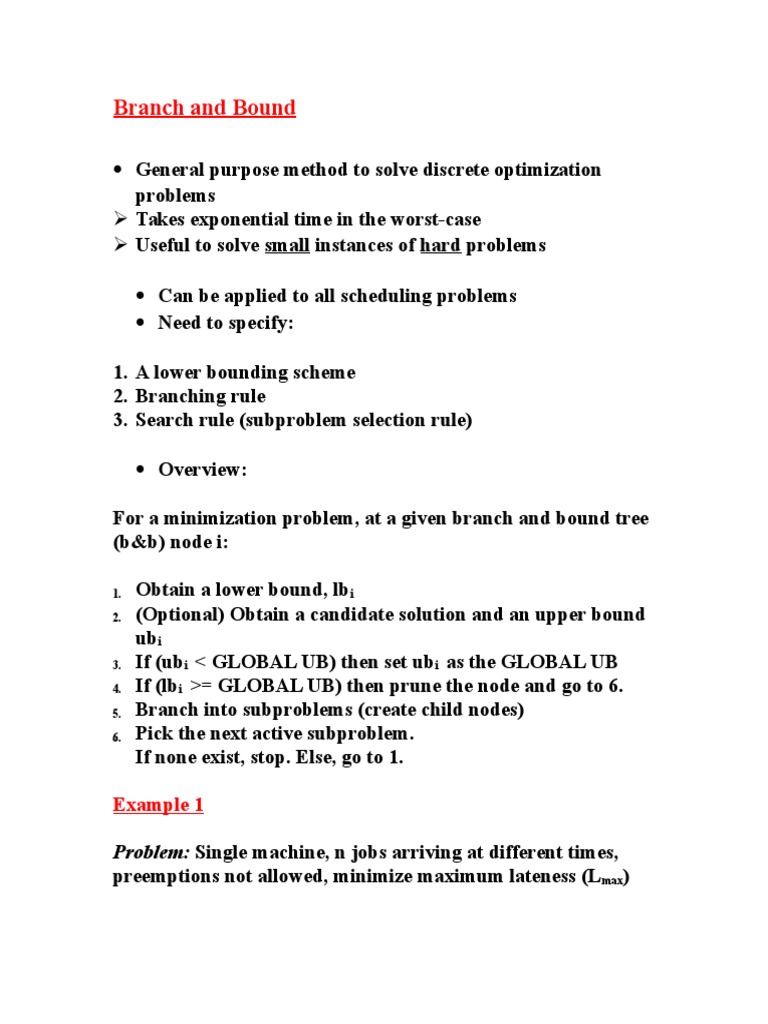 Branch and Bound for Scheduling Problems | PDF