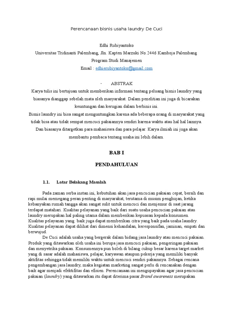 Laundry Bisnis Rencana