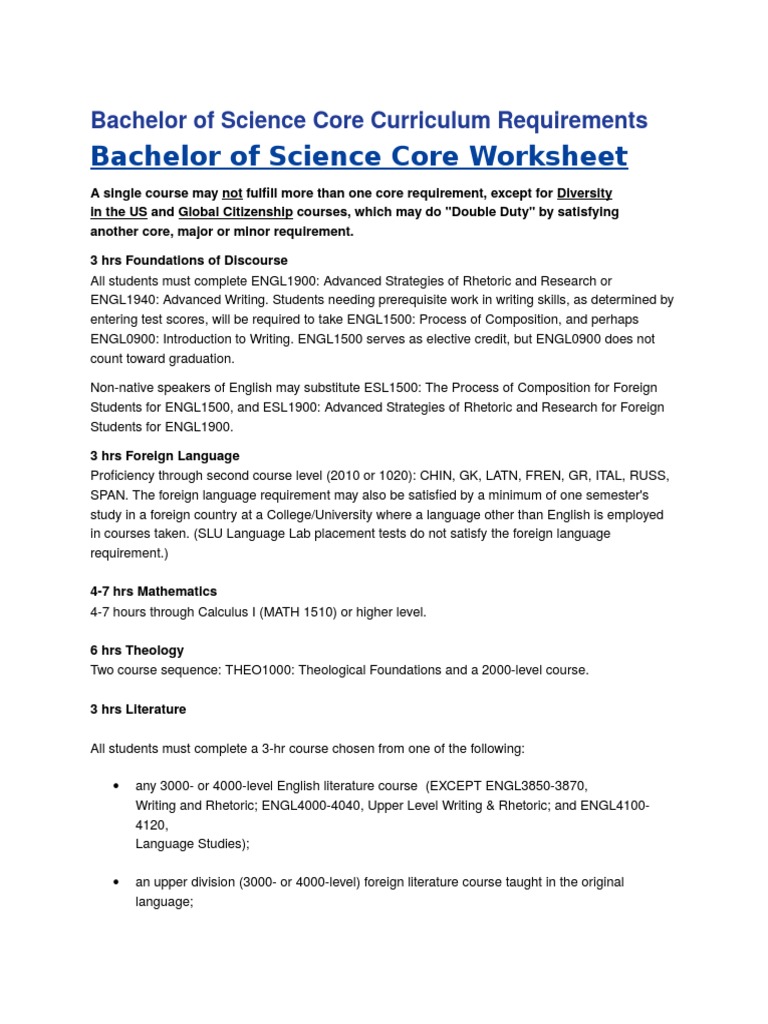 Bachelor of Science Core Requirements Guide | PDF | Feminism | Gender ...