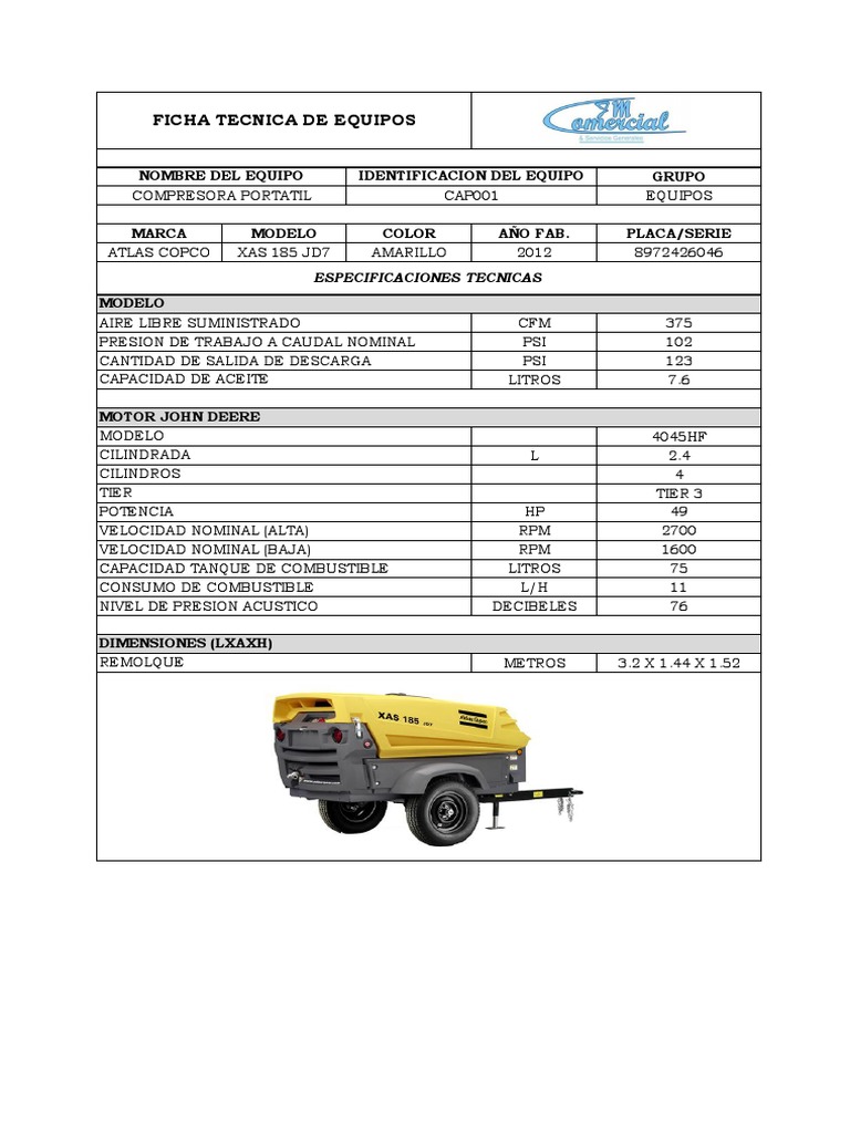 Ficha Tecnica Compresora Atlas Copco