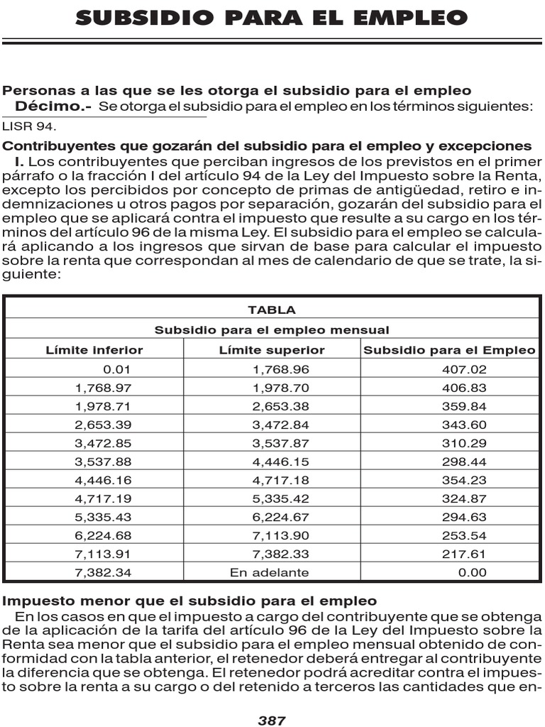 Subsidio Para El Empleo Impuesto sobre la renta Impuestos
